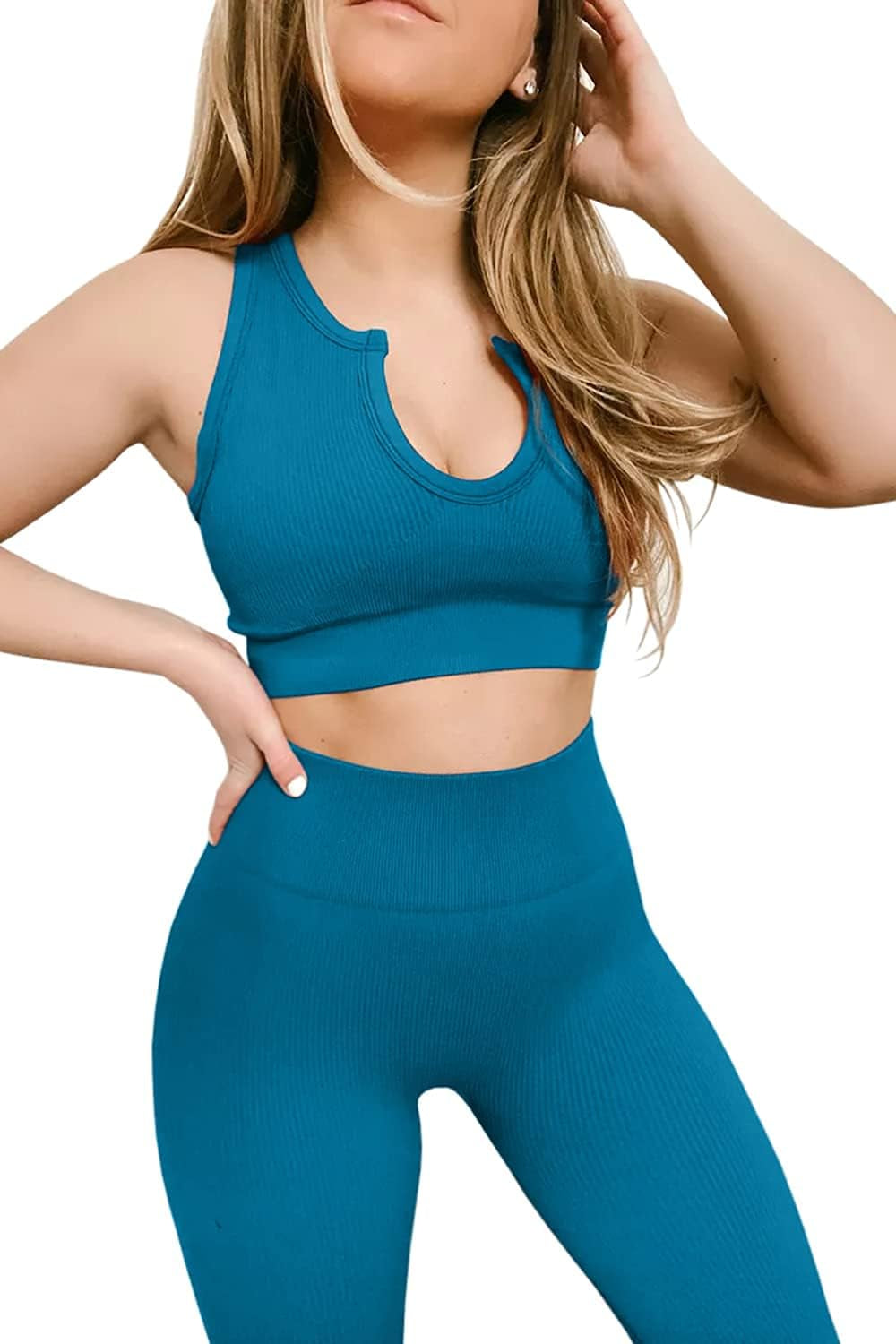 Women’s 2-Piece Yoga Outfit Set – High-Waisted Leggings & Sports Bra Gym Set