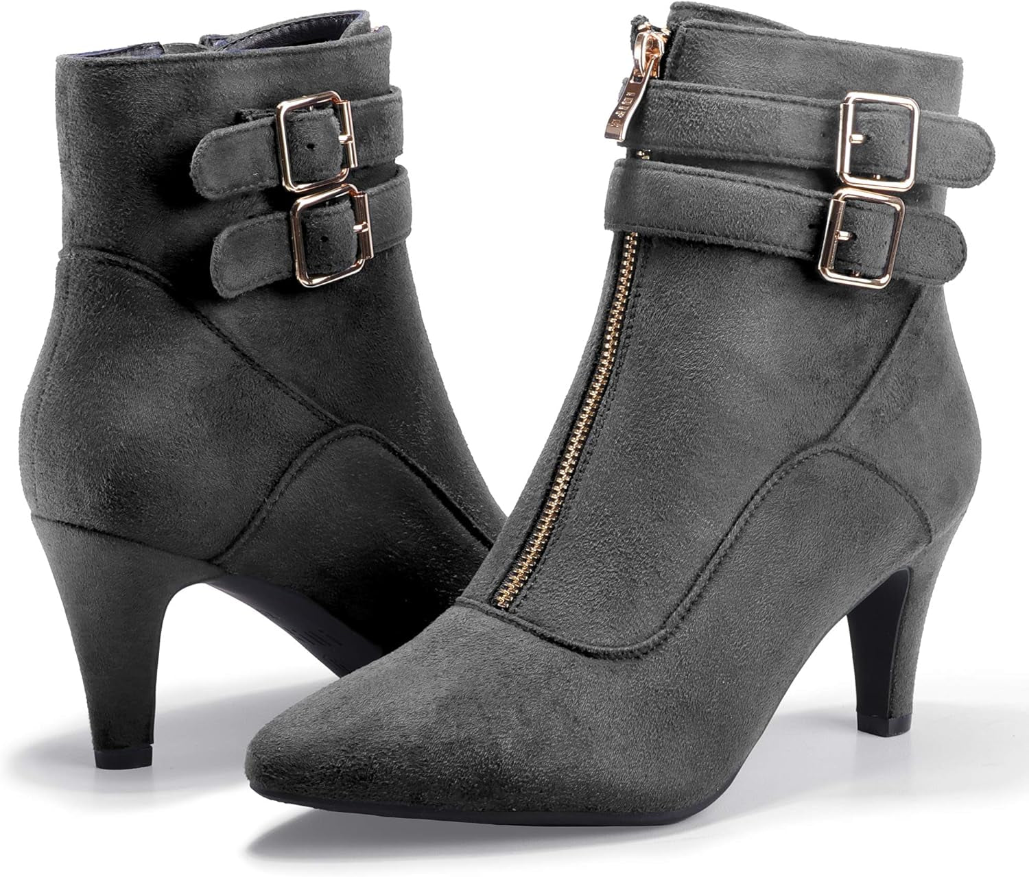 Women’s Pointed Toe Ankle Boots – 3-Inch Heels with Buckle Strap & Side Zipper