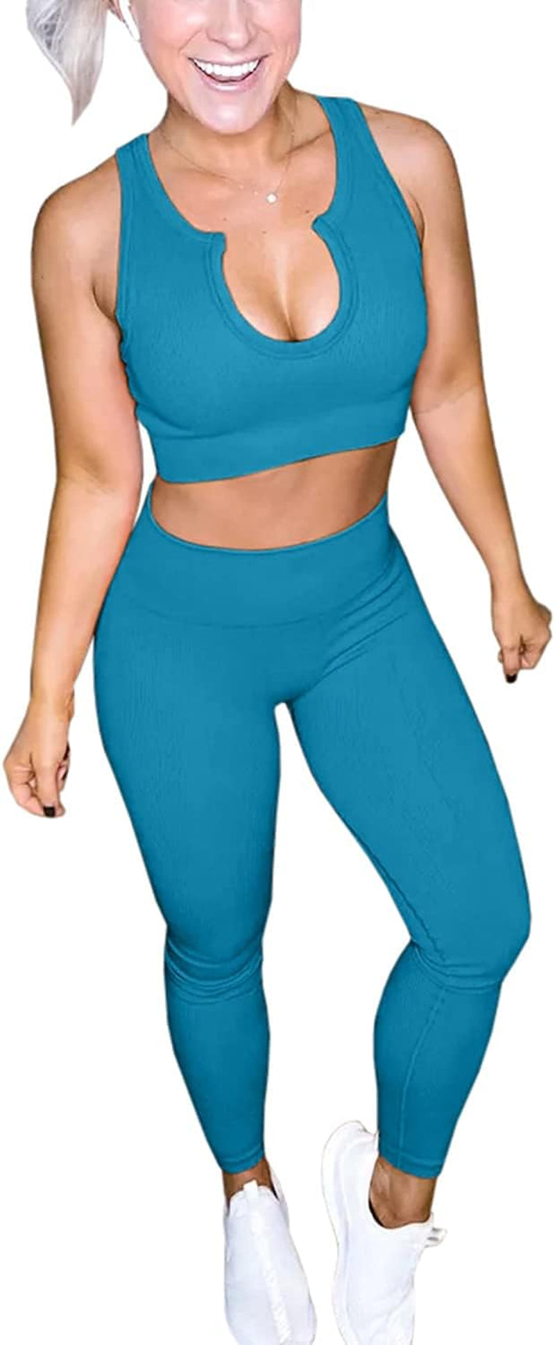 Women’s 2-Piece Yoga Outfit Set – High-Waisted Leggings & Sports Bra Gym Set