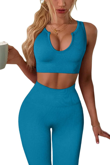 Women’s 2-Piece Yoga Outfit Set – High-Waisted Leggings & Sports Bra Gym Set