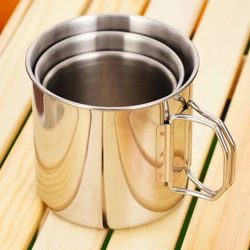 1Pc Stainless Steel Folding Handle Cup Portable