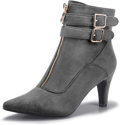 Women’s Pointed Toe Ankle Boots – 3-Inch Heels with Buckle Strap & Side Zipper