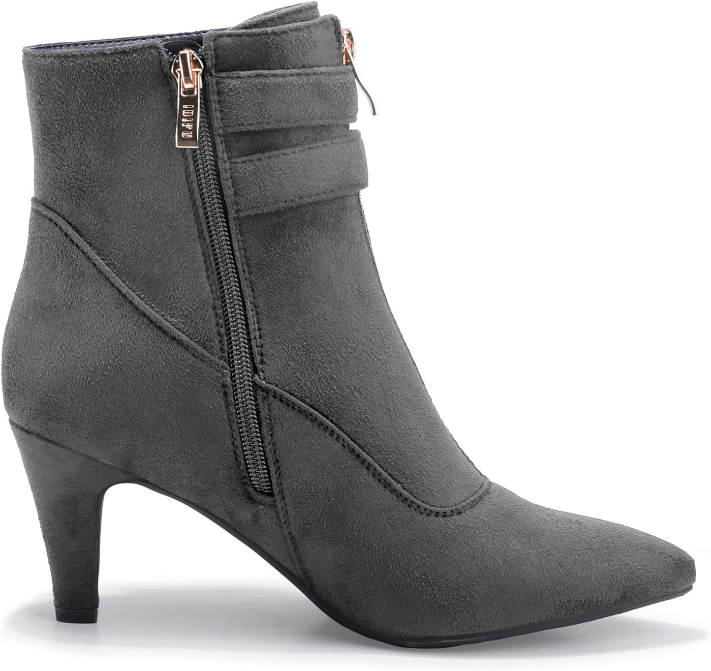 Women’s Pointed Toe Ankle Boots – 3-Inch Heels with Buckle Strap & Side Zipper